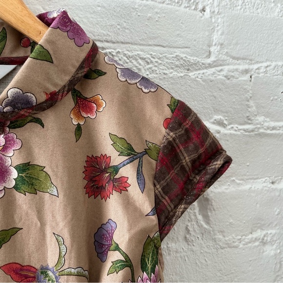 Vintage Dress Womens Mixed Plaid Floral Print Maxi Prairie Folk Eclectic Country - Picture 3 of 13